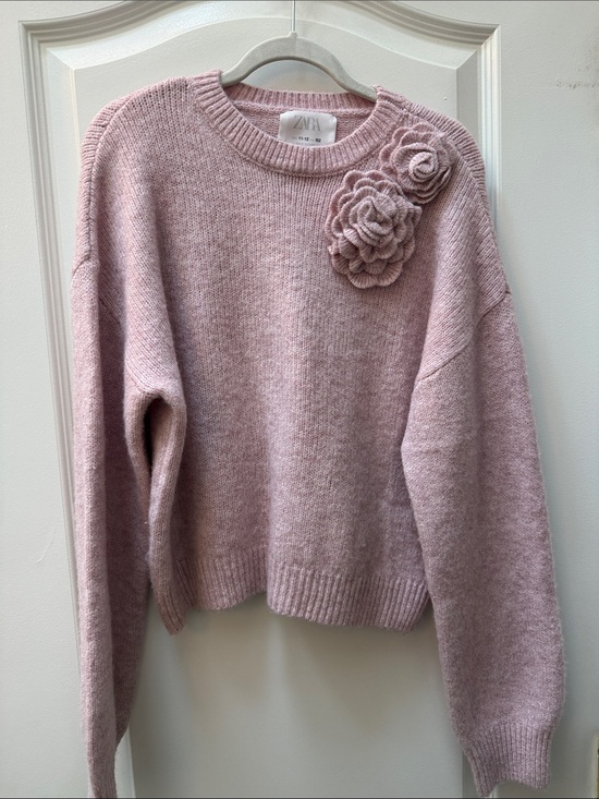 Zara Other - Zara Girl Teen Dusty Pink Floral Applique Crewneck Sweater 11-12